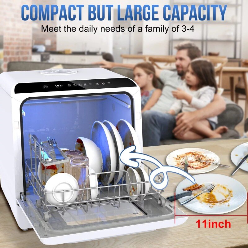 MOOSOO Portable Dishwasher Countertop with 5L Built-in Water Tank &Inlet Hose, 6Programs, Dry Function for Apartments/Camping/RV