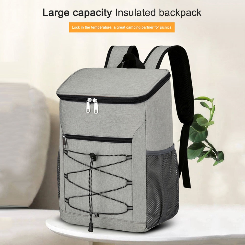 20L Insulated Backpack Cooler with Reflective Strip Insulated Thermal Bag Ice Beer Food Storage Backpack Camping Picnic Supplies